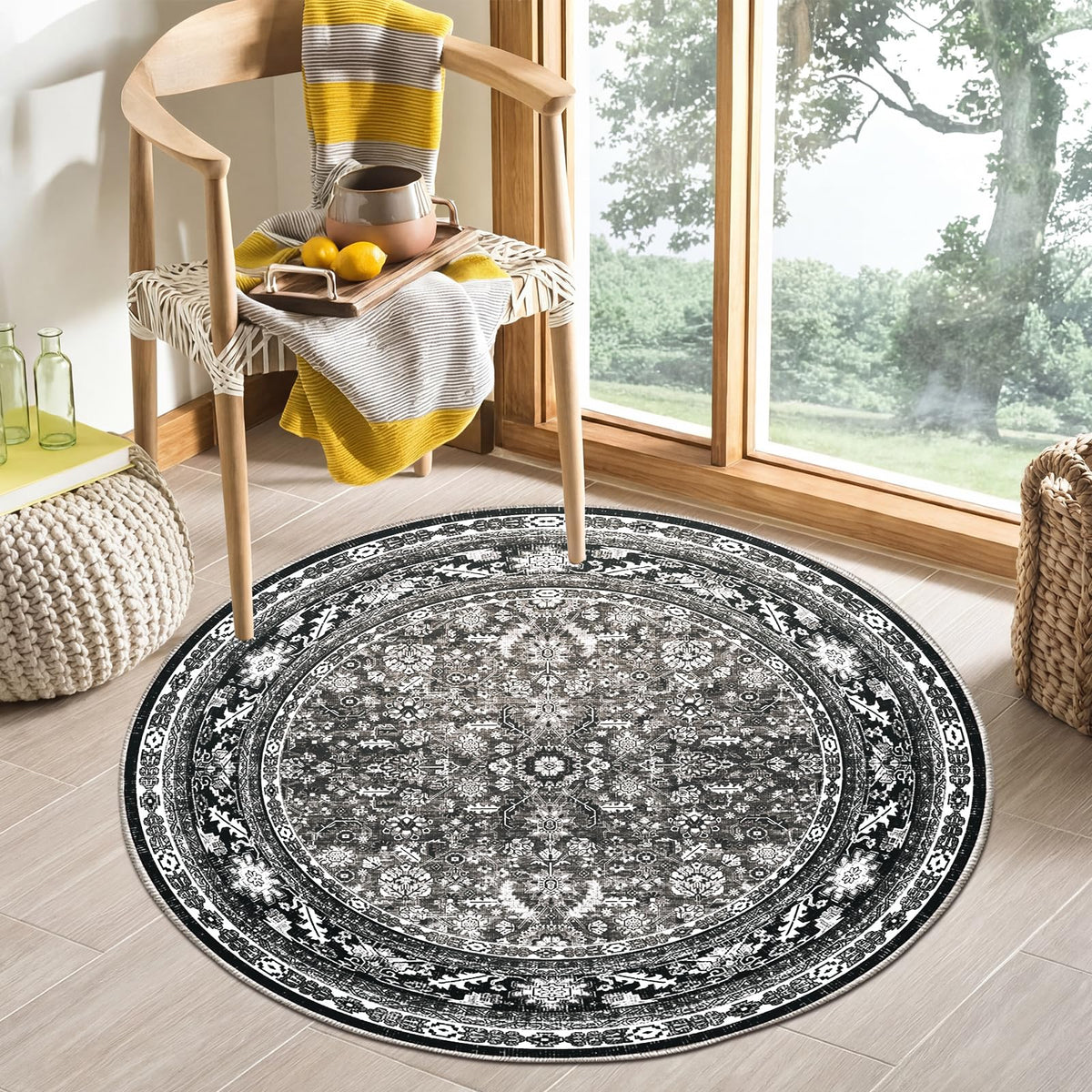 OPPODREAM Vintage Blue Area Rugs 5x7, Washable Rug for Living Room