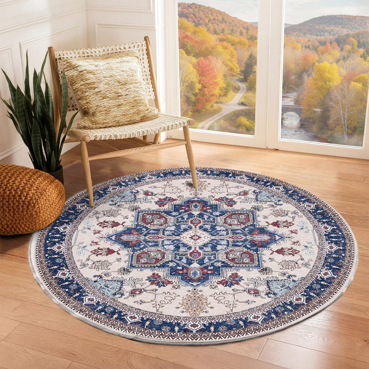 OPPODREAM Soft Area Rugs 5x7, Persian-Inspired Washable Rug, Blue & Gold