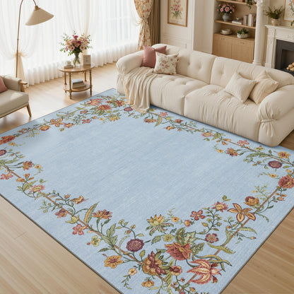 JOLLYVOGUE 4x6 Area Rug, Washable Rug Floral Border, Off-White