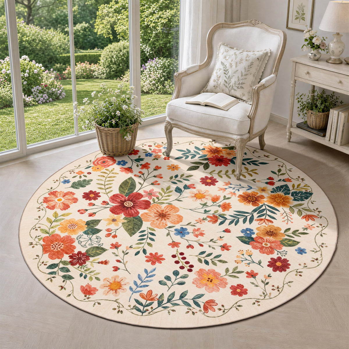 JOLLYVOGUE Floral Area Rug 5x7, Washable Rug for Living Room, Light Blue