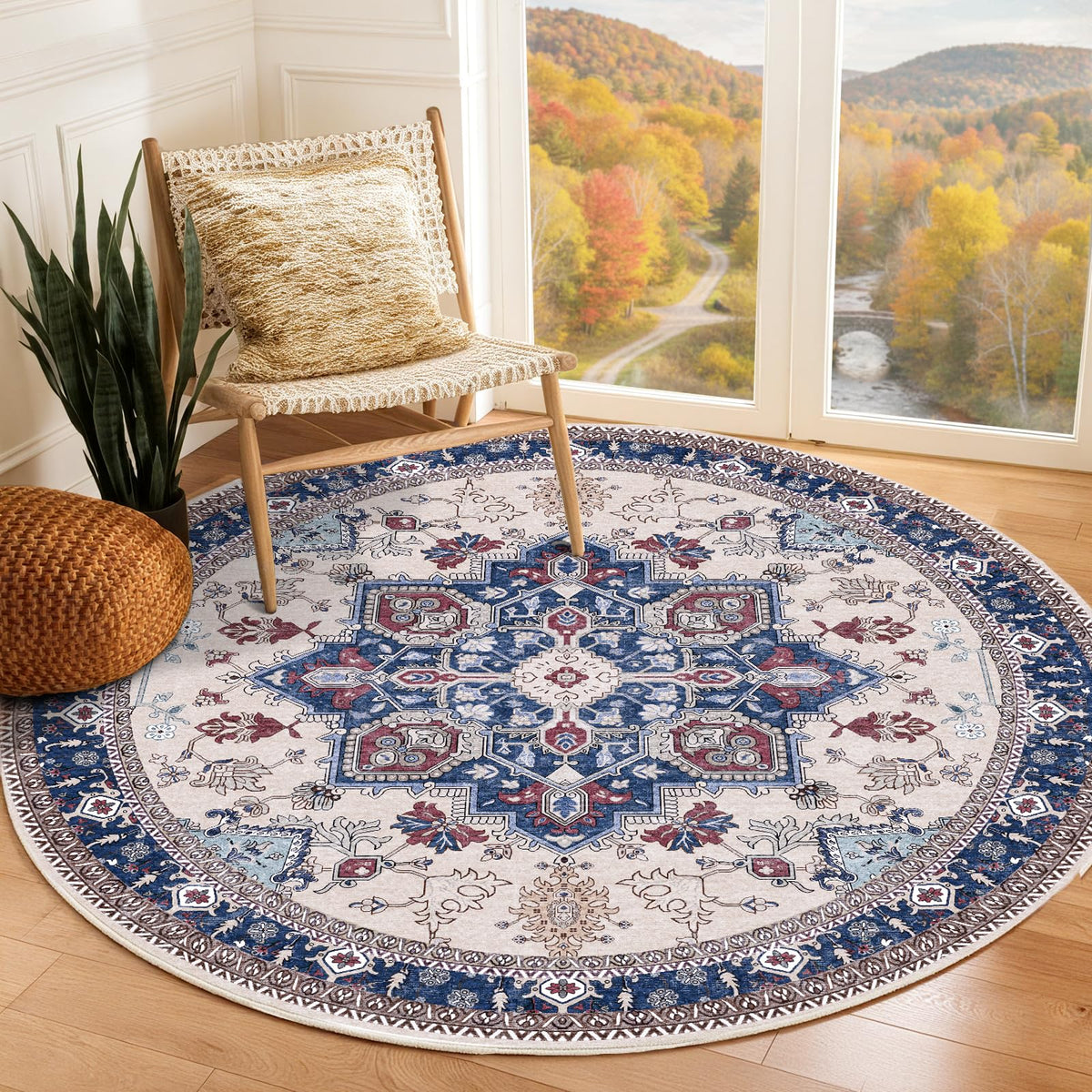 OPPODREAM Soft Area Rugs 5x7, Persian-Inspired Washable Rug, Blue & Gold