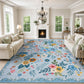 JOLLYVOGUE Floral Area Rug 5x7, Washable Rug for Living Room, Light Blue