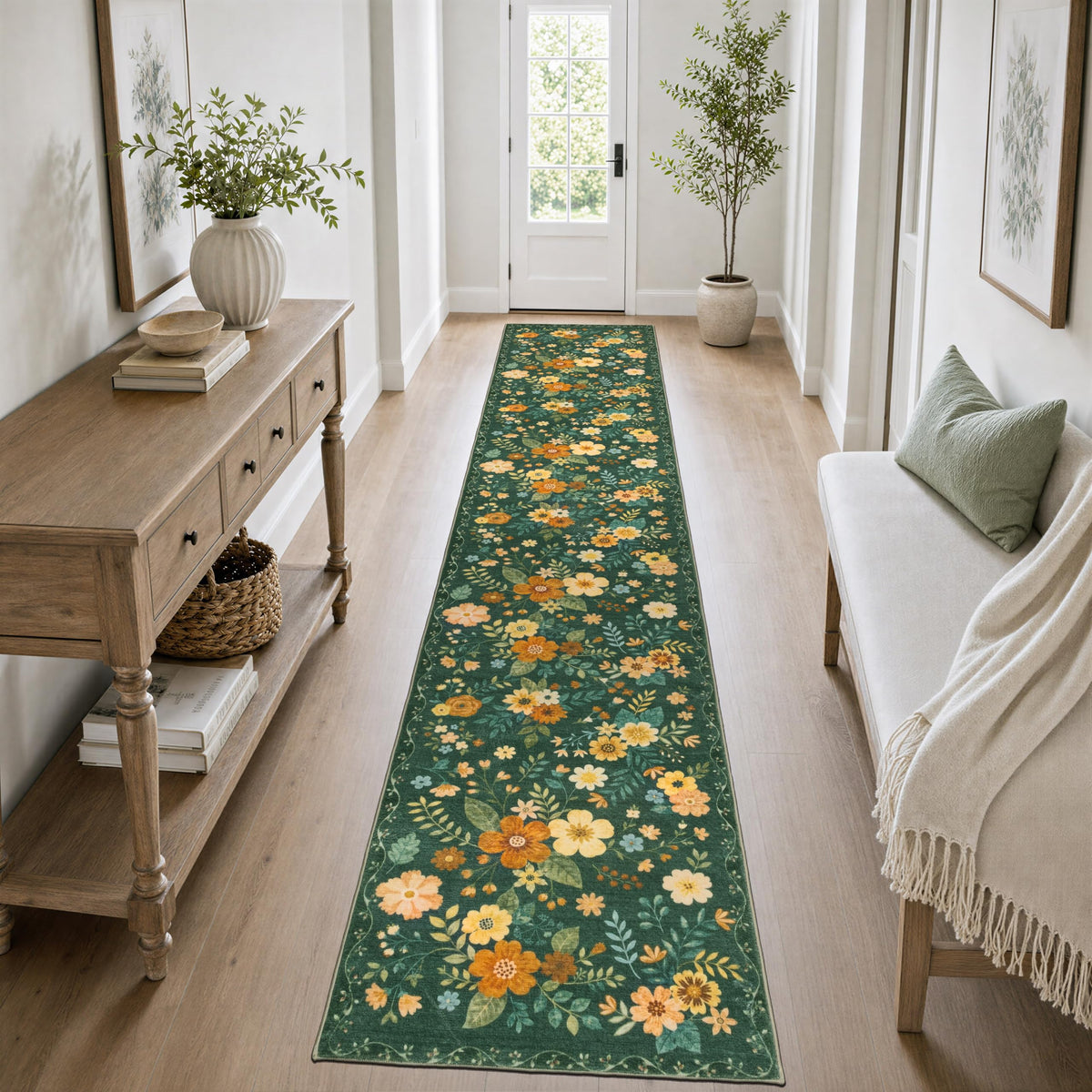 JOLLYVOGUE Floral Area Rug 5x7, Washable Rug for Living Room, Light Blue