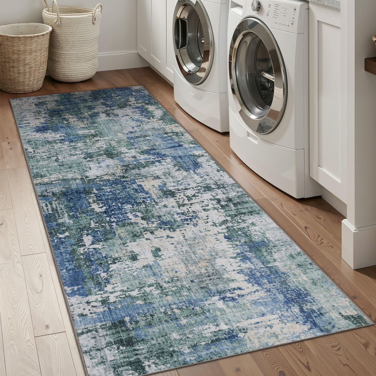 Sasttie 8x10 Washable Area Rug, Modern Abstract Large Carpet, Black & White