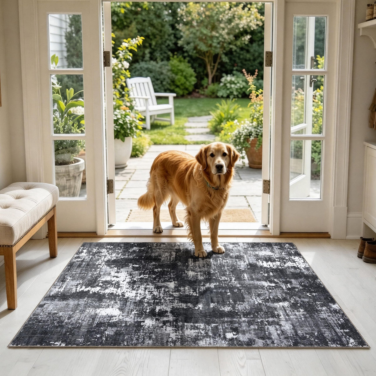 Sasttie 8x10 Washable Area Rug, Modern Abstract Large Carpet, Black & White