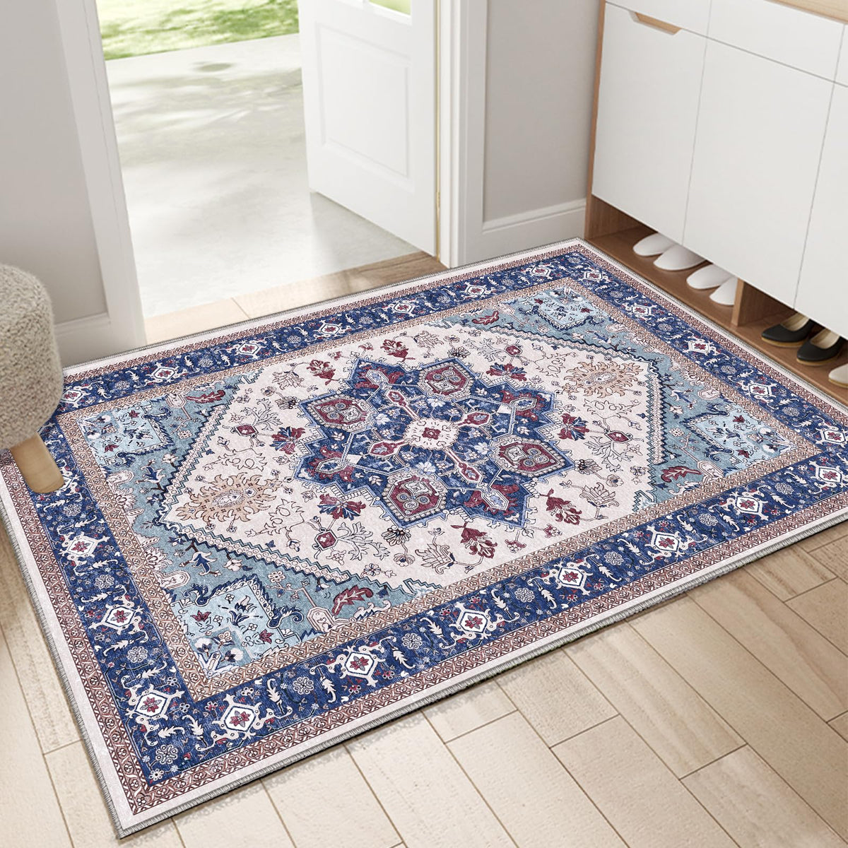 OPPODREAM Soft Area Rugs 5x7, Persian-Inspired Washable Rug, Blue & Gold