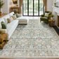 JOLLYVOGUE 6x9 Area Rug, Floral Washable Rug for Living Room, Beige/Blue