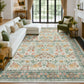 JOLLYVOGUE 6x9 Area Rug, Floral Washable Rug for Living Room, Beige/Blue