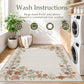 JOLLYVOGUE 4x6 Area Rug, Washable Rug Floral Border, Off-White