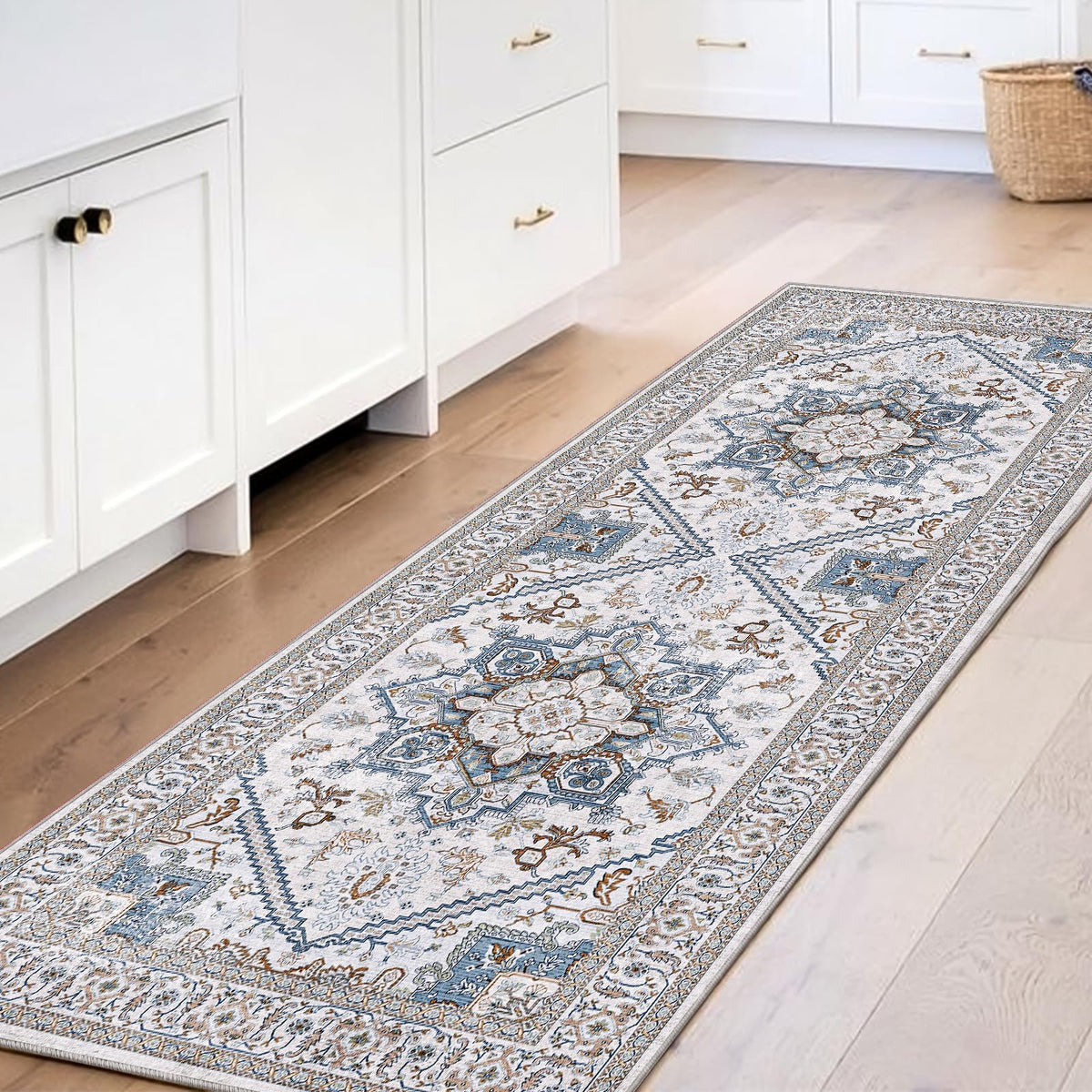 OPPODREAM Soft Area Rugs 5x7, Persian-Inspired Washable Rug, Blue & Gold