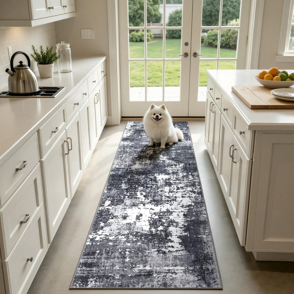Sasttie 8x10 Washable Area Rug, Modern Abstract Large Carpet, Black & White