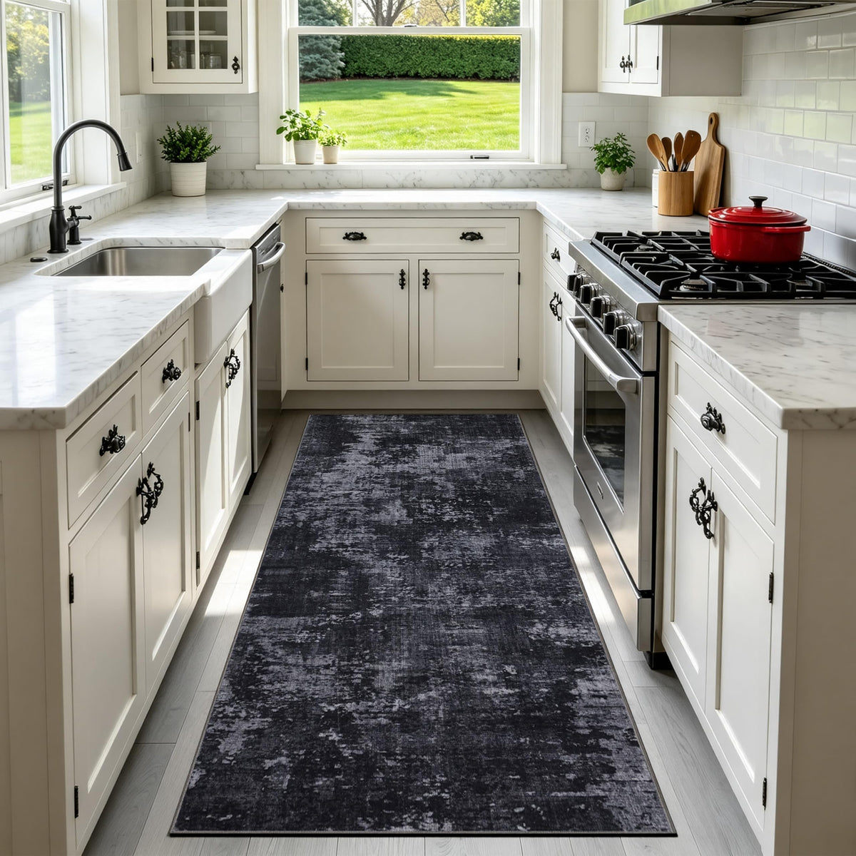 Sasttie 8x10 Washable Area Rug, Modern Abstract Large Carpet, Black & White