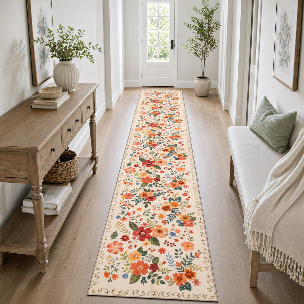 JOLLYVOGUE Floral Area Rug 5x7, Washable Rug for Living Room, Light Blue