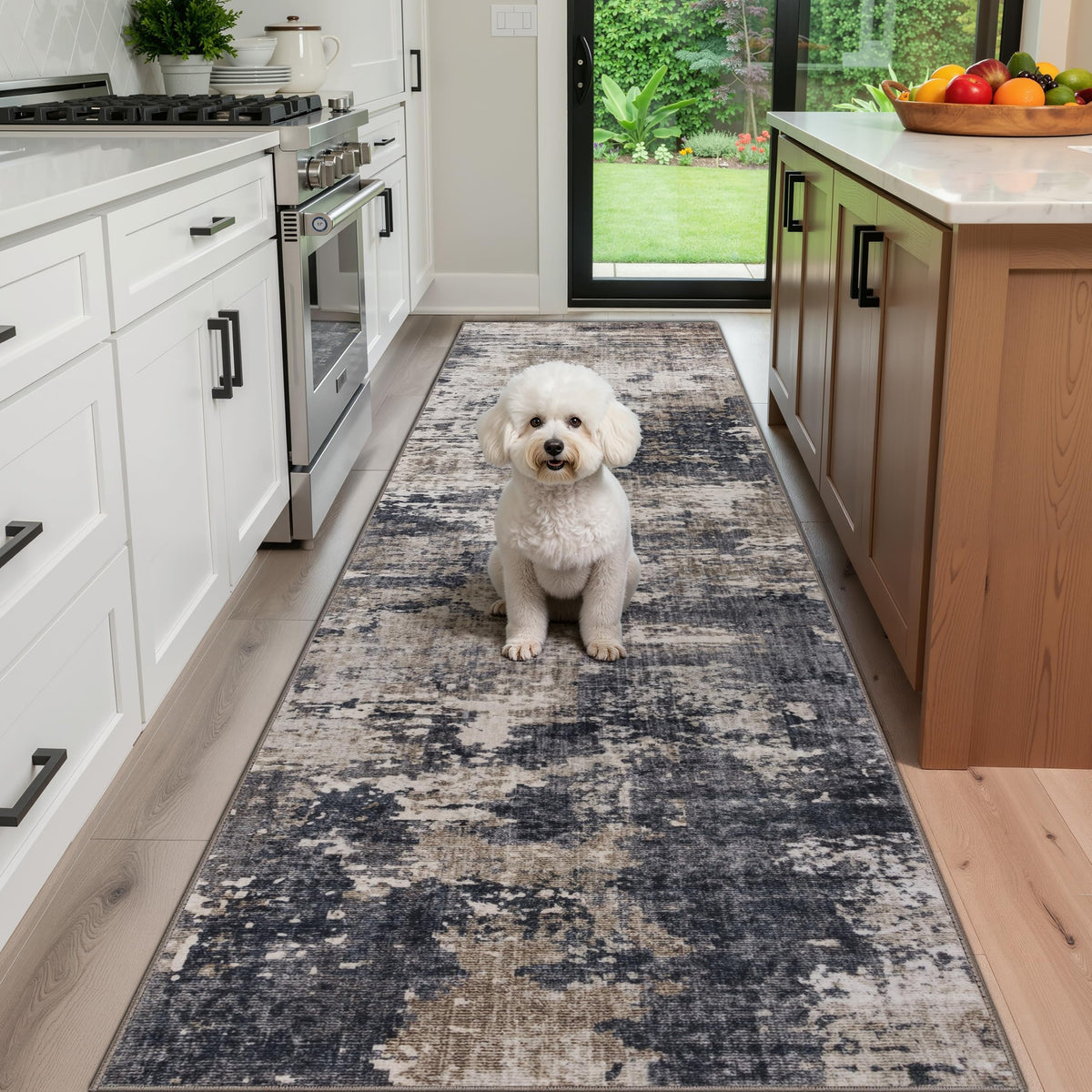Sasttie 8x10 Washable Area Rug, Modern Abstract Large Carpet, Black & White