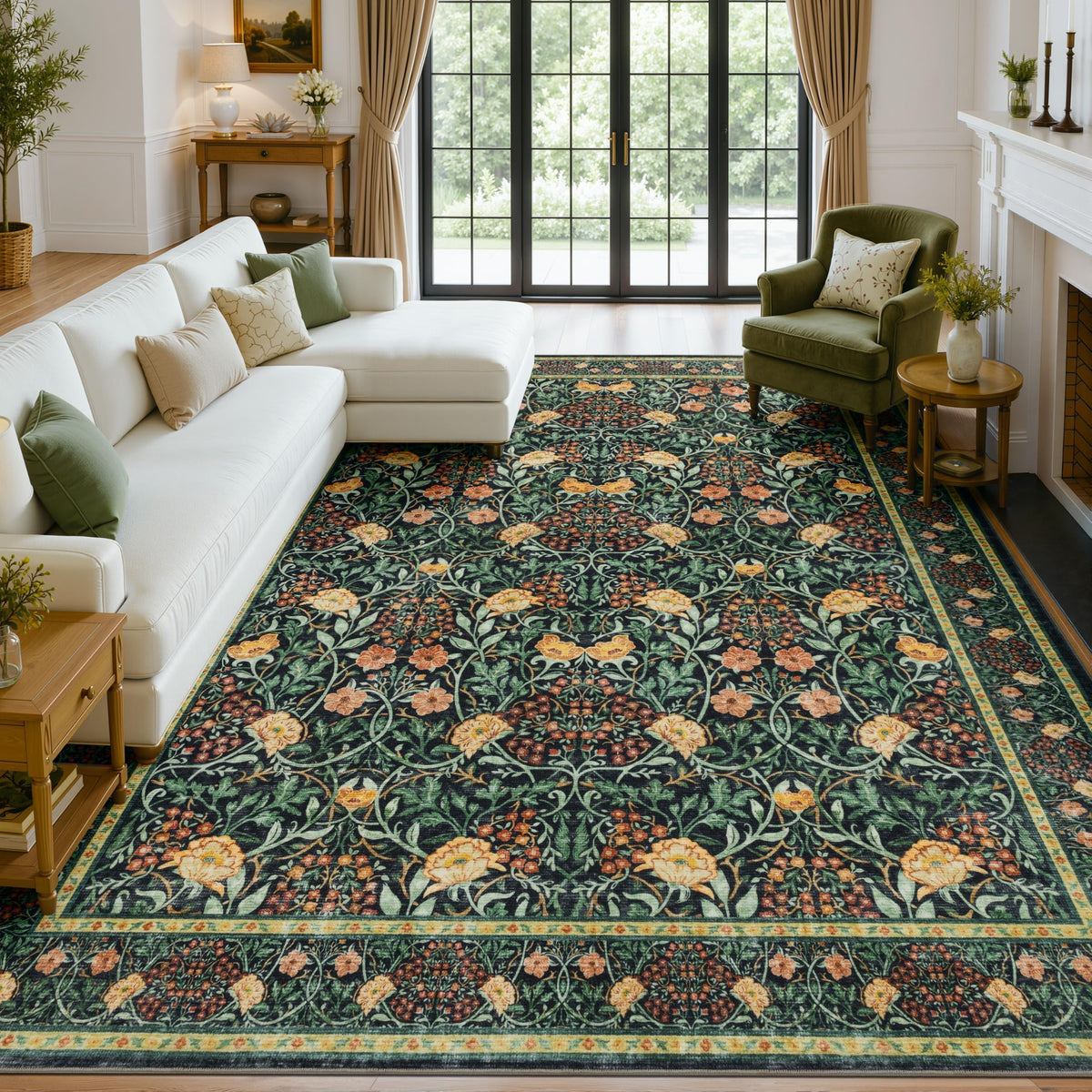 JOLLYVOGUE 6x9 Area Rug, Floral Washable Rug for Living Room, Beige/Blue