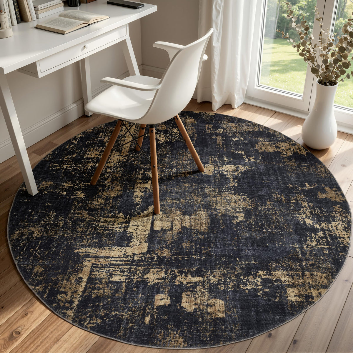 Sasttie 8x10 Washable Area Rug, Modern Abstract Large Carpet, Black & White