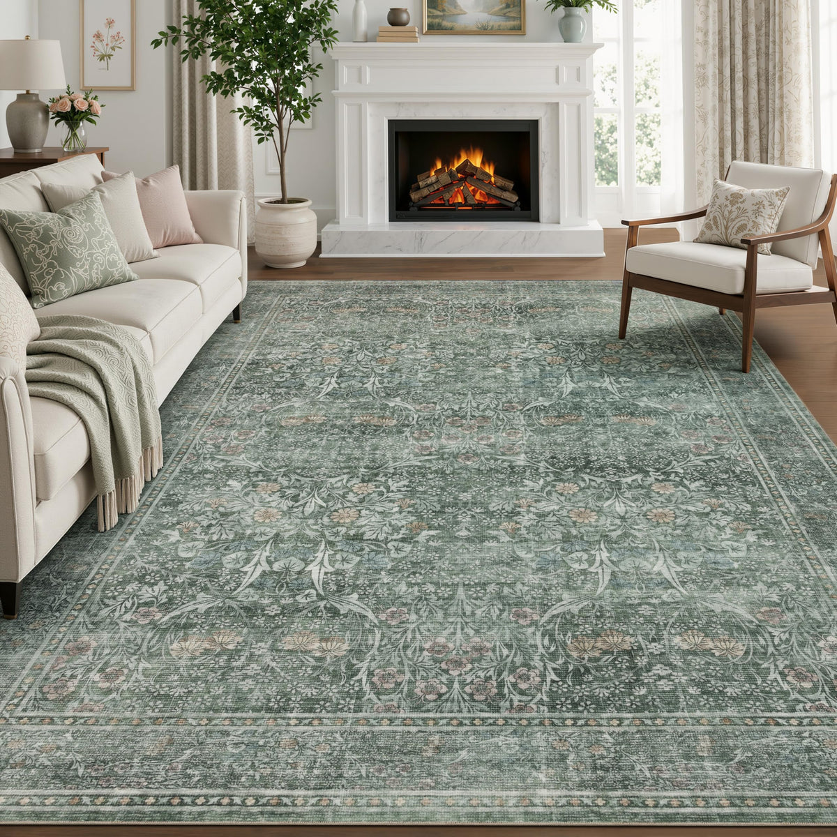 JOLLYVOGUE 5x7 Area Rugs for Living Room, Washable Rug, Beige