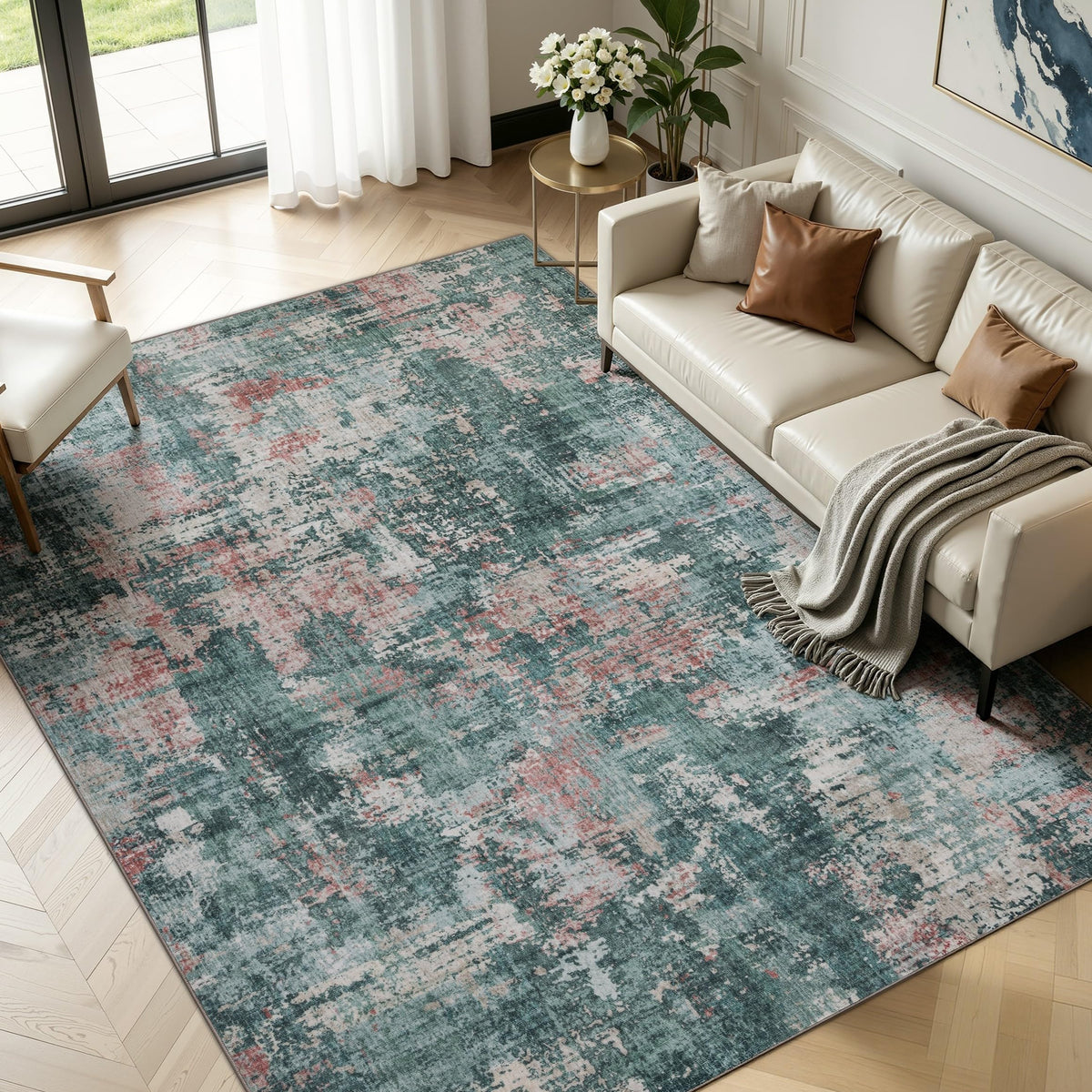 Sasttie 8x10 Washable Area Rug, Modern Abstract Large Carpet, Black & White