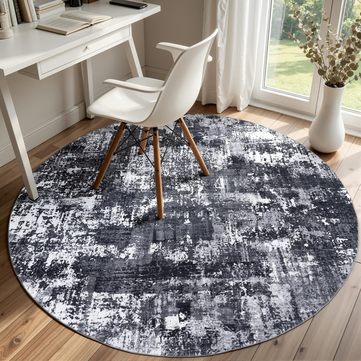 Sasttie 8x10 Washable Area Rug, Modern Abstract Large Carpet, Black & White