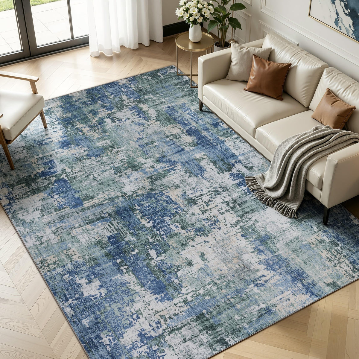 Sasttie 8x10 Washable Area Rug, Modern Abstract Large Carpet, Black & White