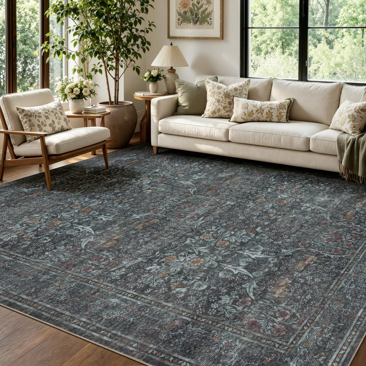 JOLLYVOGUE 5x7 Area Rugs for Living Room, Washable Rug, Beige