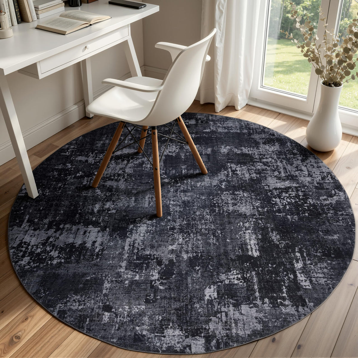 Sasttie 8x10 Washable Area Rug, Modern Abstract Large Carpet, Black & White
