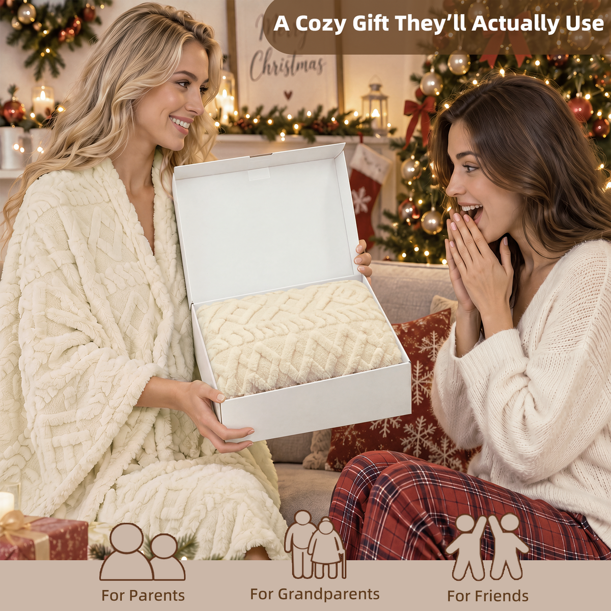 JOLLYVOGUE Wearable Blanket for Adults, Cozy Fleece Poncho with 2 Pockets