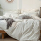 JOLLYVOGUE Queen Size Dark Gray Vertical Striped Duvet Cover Set, 3 Pieces Soft Microfiber Bedding with Zipper Closure & 8 Corner Tie