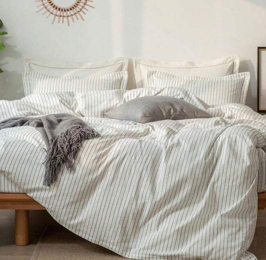 JOLLYVOGUE Queen Size Dark Gray Vertical Striped Duvet Cover Set, 3 Pieces Soft Microfiber Bedding with Zipper Closure & 8 Corner Tie