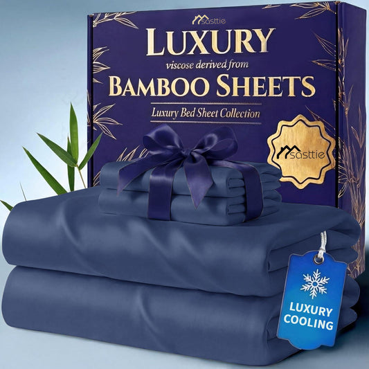 Jollyvogue Extra Deep Pocket Bamboo Sheets - 6 Pcs Breathable & Cooling Bed Sheet Set, Hotel Luxury Fitted Soft Wrinkle-Free For Mattresses, Room Decor, Twin/Full/Queen/King Size Pillowcase Sets,back to school,back to school shopping,home decor