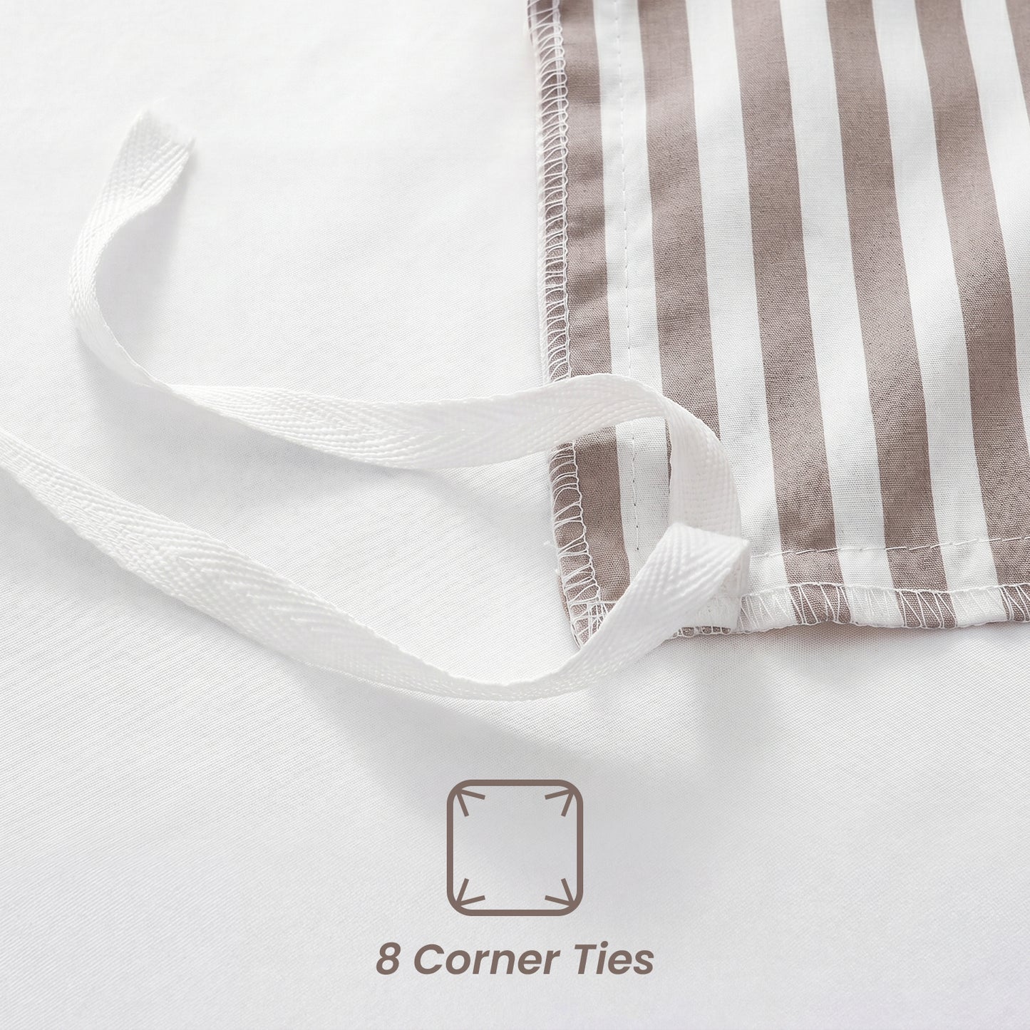 JOLLYVOGUE Queen Size Light Brown Vertical Striped Duvet Cover Set, 3 Pieces Soft Microfiber Bedding with Zipper Closure & 8 Corner Tie