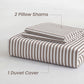JOLLYVOGUE Queen Size Light Brown Vertical Striped Duvet Cover Set, 3 Pieces Soft Microfiber Bedding with Zipper Closure & 8 Corner Tie
