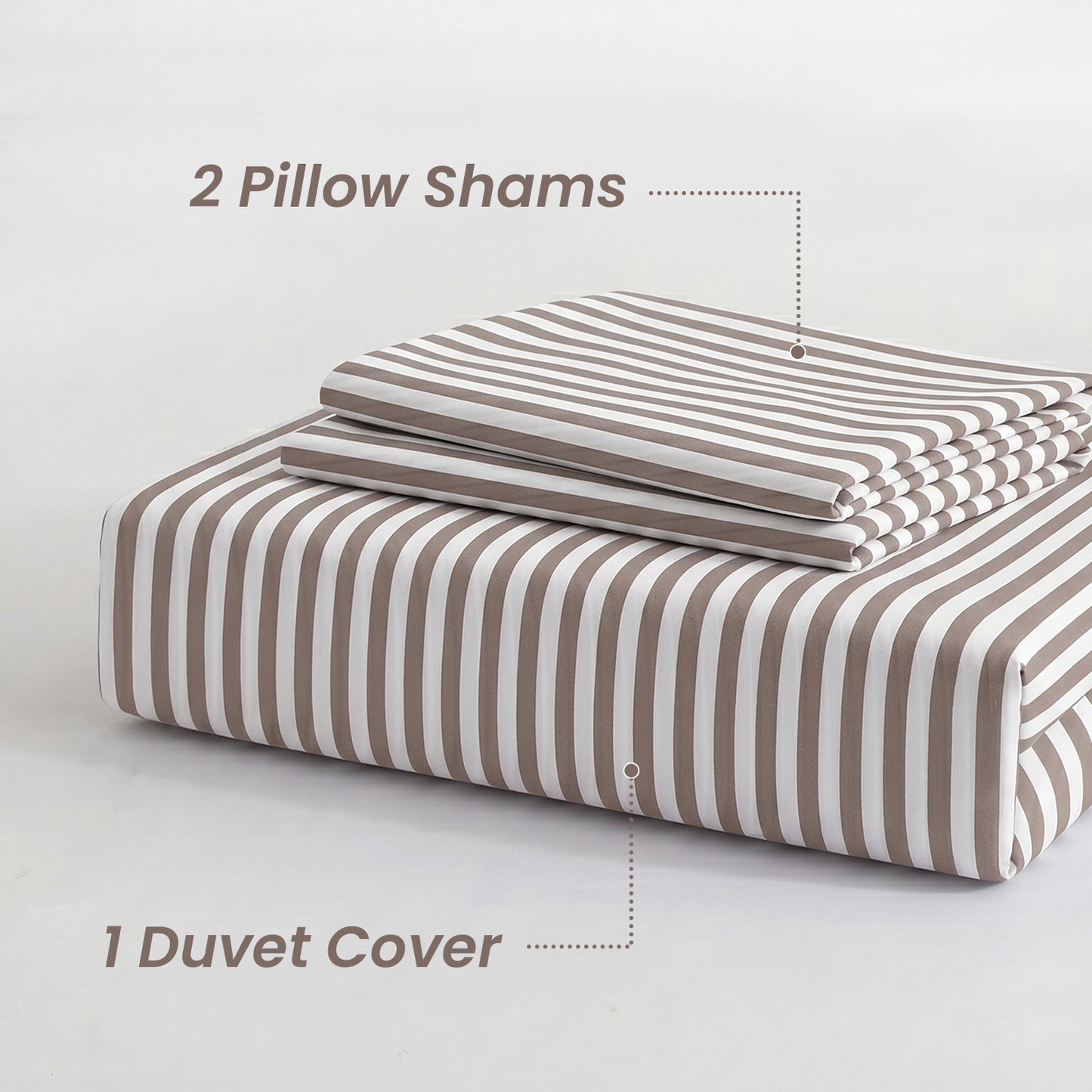 JOLLYVOGUE Queen Size Light Brown Vertical Striped Duvet Cover Set, 3 Pieces Soft Microfiber Bedding with Zipper Closure & 8 Corner Tie