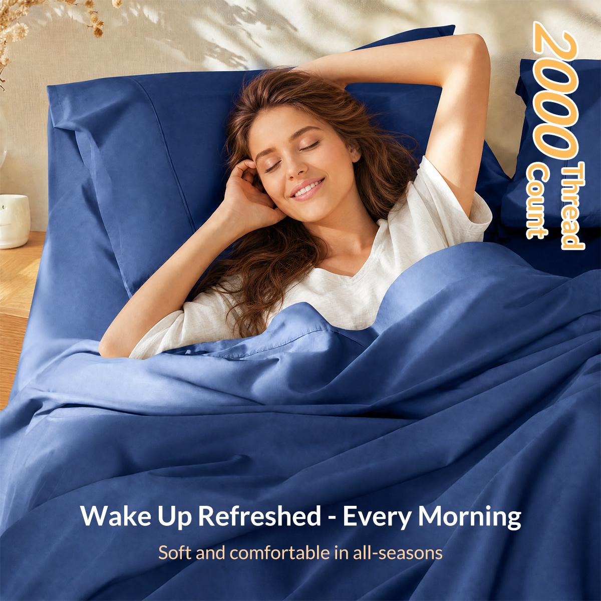 Jollyvogue Extra Deep Pocket Bamboo Sheets - 6 Pcs Breathable & Cooling Bed Sheet Set, Hotel Luxury Fitted Soft Wrinkle-Free For Mattresses, Room Decor, Twin/Full/Queen/King Size Pillowcase Sets,back to school,back to school shopping,home decor