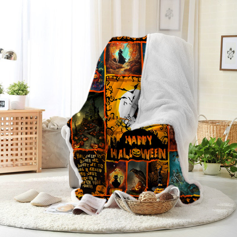 Halloween Pumpkin Skeleton Throw Witch Crow Happy Halloween Blanket Thick Soft Sherpa Fleece Blanket