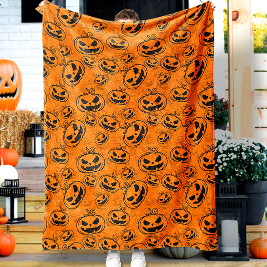 Halloween Evil Pumpkin Throw Yellow Cute Cartoon Thick Soft Sherpa Fleece Blanket