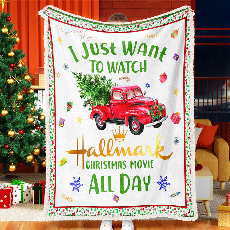 Red Truck Christmas Tree Christmas Blanket Sherpa Fleece Blanket