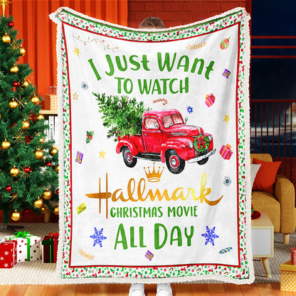 Red Truck Christmas Tree Christmas Blanket Sherpa Fleece Blanket