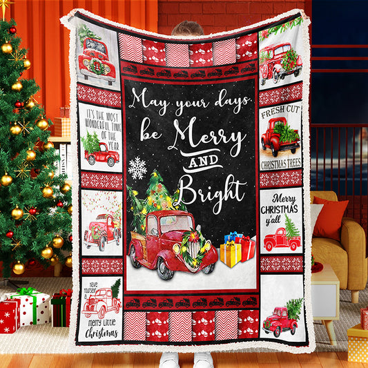 Red Truck Christmas Tree Christmas Christmas Blanket Sherpa Fleece Blanket