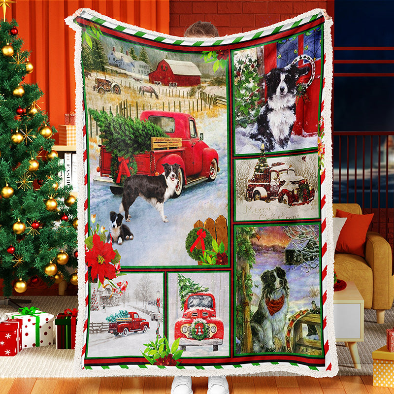 Christmas Blanket Truck Christmas Tree Blanket Border Collie Sherpa Fleece Blanket