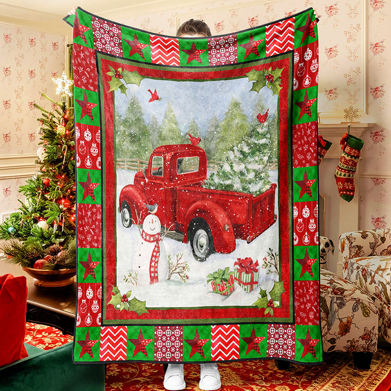 Red Truck Christmas Tree And Gift Christmas Blanket Sherpa Fleece Blanket
