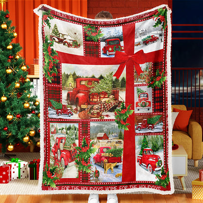 Red Truck Christmas Tree And Dog Christmas Blanket Sherpa Fleece Blanket