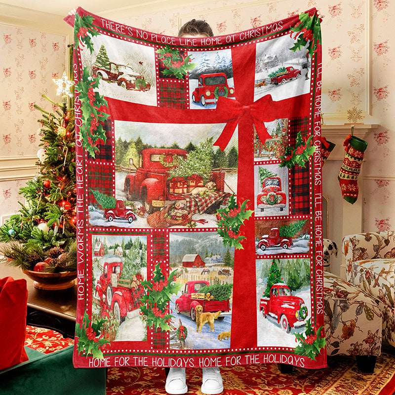 Red Truck Christmas Tree And Dog Christmas Blanket Sherpa Fleece Blanket