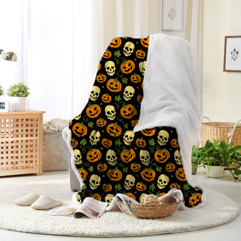 Jollyvogue Halloween Pumpkin Skull Halloween Blanket 2022 Soft Sherpa And Fleece Blanket