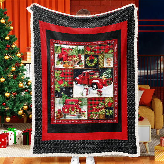 Red Truck Christmas Tree Wreath Gift To Celebrate Christmas Sherpa Fleece Blanket Snowman Quilt