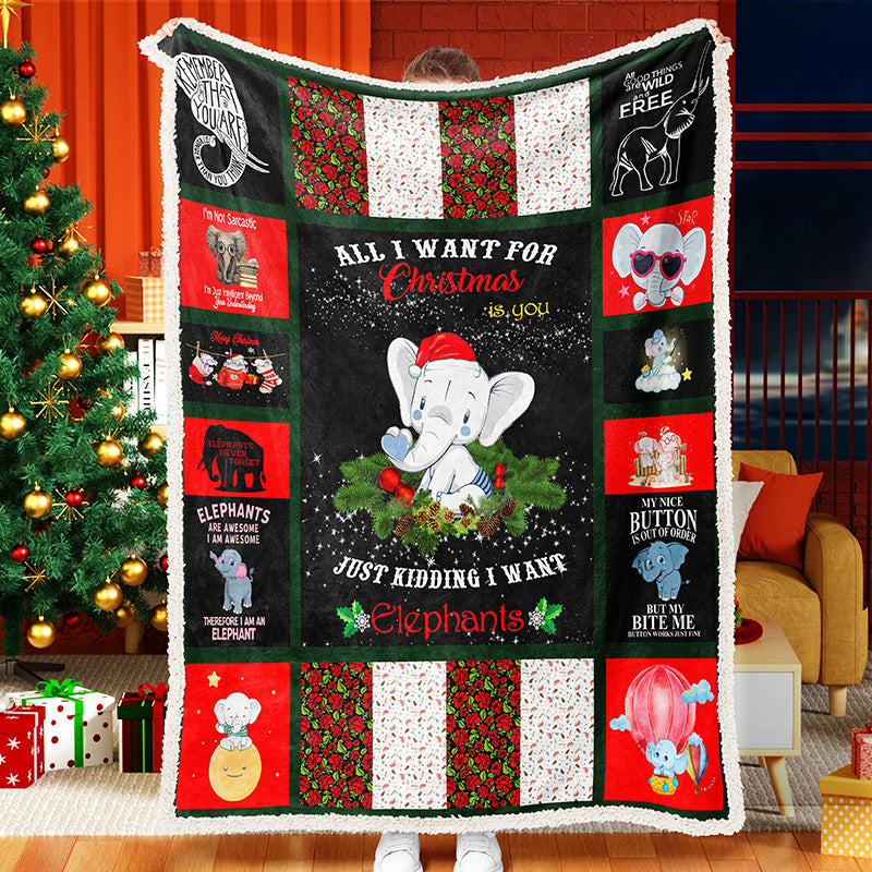 Baby Elephant Cartoon Christmas Blanket Sherpa Fleece Blanket