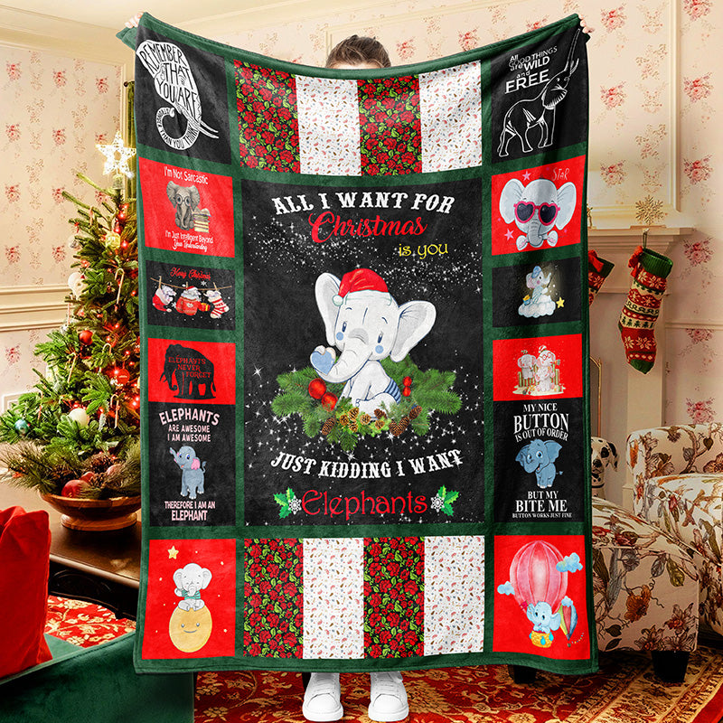 Baby Elephant Cartoon Christmas Blanket Sherpa Fleece Blanket