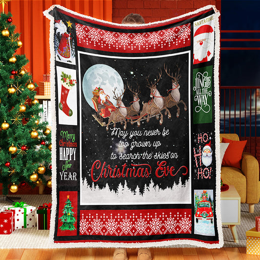 Santa And Elk Christmas Blanket Sherpa Fleece Blanket