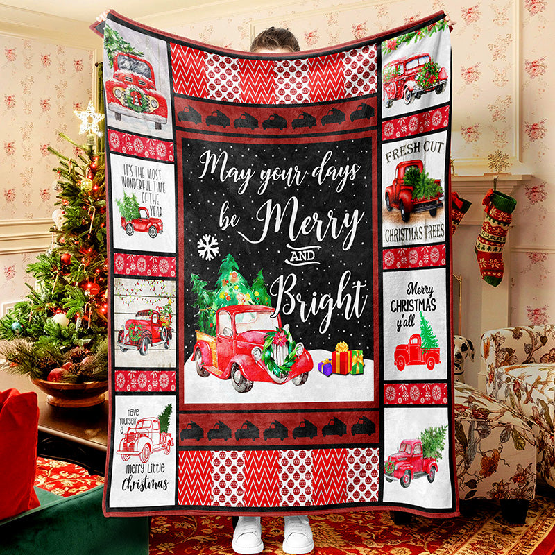 Red Truck Christmas Tree Patchwork Christmas Blanket Sherpa Fleece Blanket