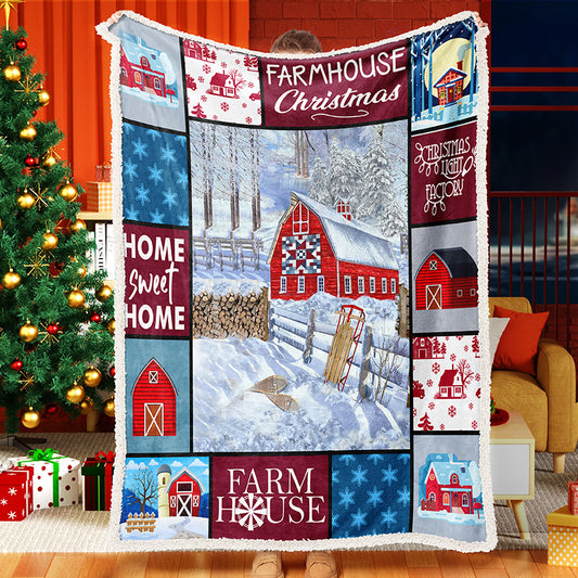 Farmhouse Christmas Snow Christmas Blanket Sherpa Fleece Blanket